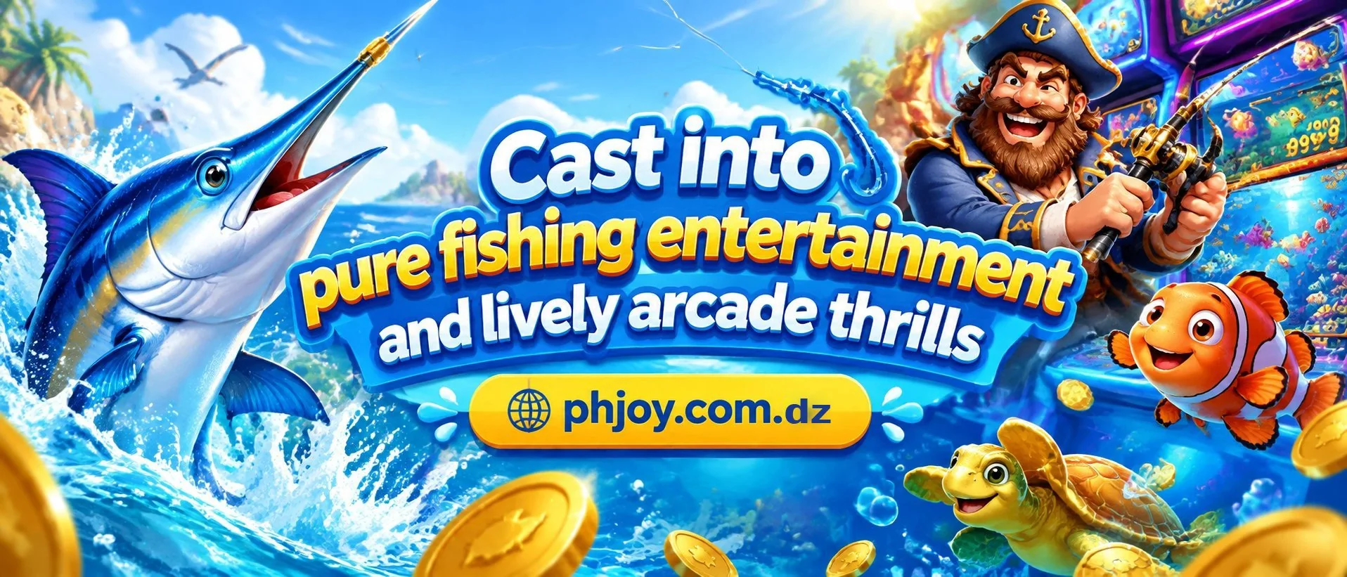 Fishing game lobby preview with arcade style interface